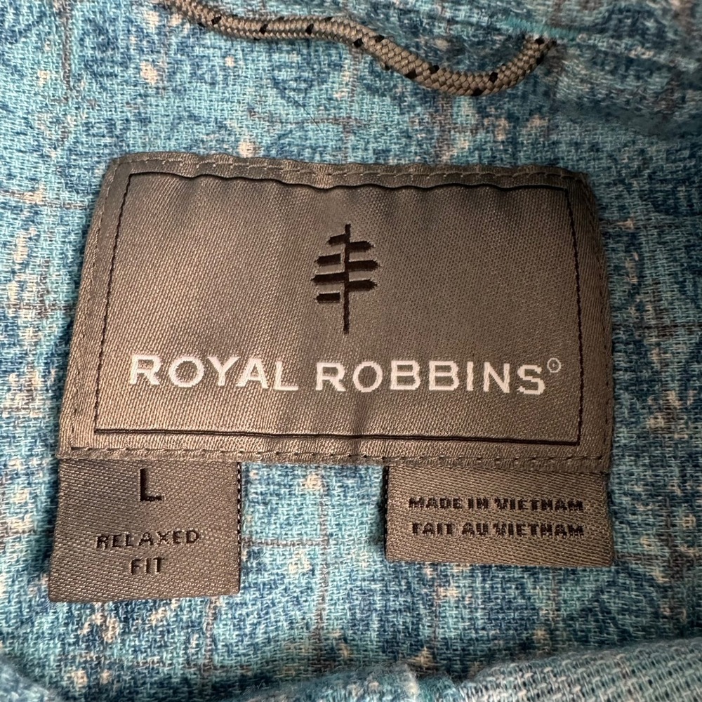 Royal Robbins Short Sleeve Button Up Shirt Mens L Blue Leaf Print Organic Cotton - Picture 4 of 15